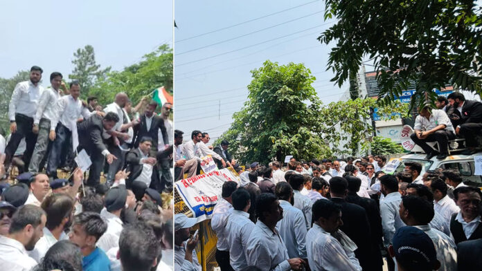 ऑनलाइन रजिस्ट्री व्यवस्था के खिलाफ वकीलों का फूटा गुस्सा, किया सचिवालय पर प्रदर्शन